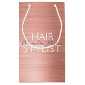 ピンク&バラ金ゴールドブラシ付きメタル美容師 スモールペーパーバッグ (裏面)