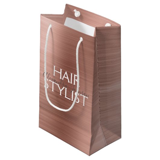ピンク&バラ金ゴールドブラシ付きメタル美容師 スモールペーパーバッグ (正面アングル)