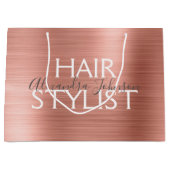 ピンク&バラ金ゴールドブラシ付きメタル美容師 ラージペーパーバッグ (正面)