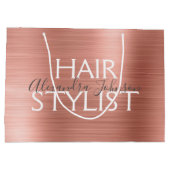 ピンク&バラ金ゴールドブラシ付きメタル美容師 ラージペーパーバッグ (裏面)