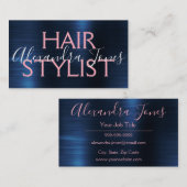 ピンク&バラ金ゴールドブラシ付きメタル美容師 名刺 (正面/裏面)