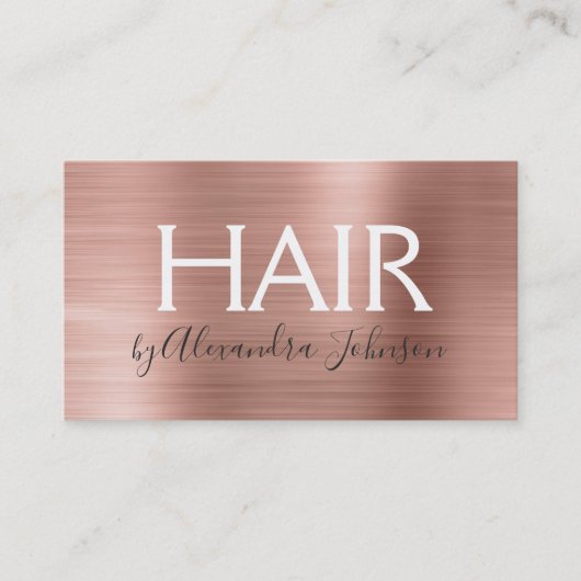ピンク&バラ金ゴールドブラシ付きメタル美容師 名刺 (正面)
