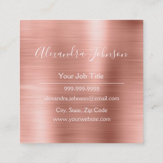 ピンク&バラ金ゴールドブラシ付き金属箔エレガント スクエア名刺 (裏面)