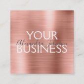 ピンク&バラ金ゴールドブラシ付き金属箔エレガント スクエア名刺 (正面)