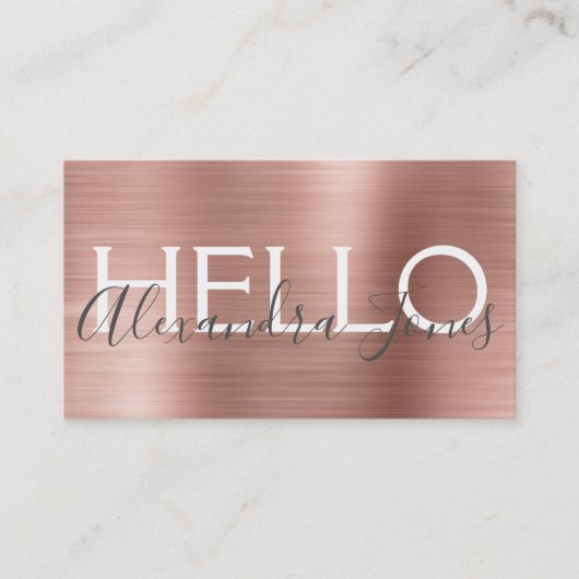 ピンク&バラ金ゴールドブラッシュドメタルこんにちは 名刺 (正面)