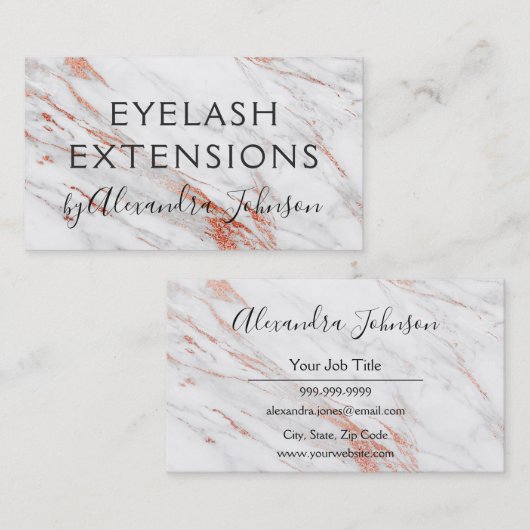 ピンク&バラ金ゴールド大理石まつ毛エクステンション 名刺 (正面/裏面)