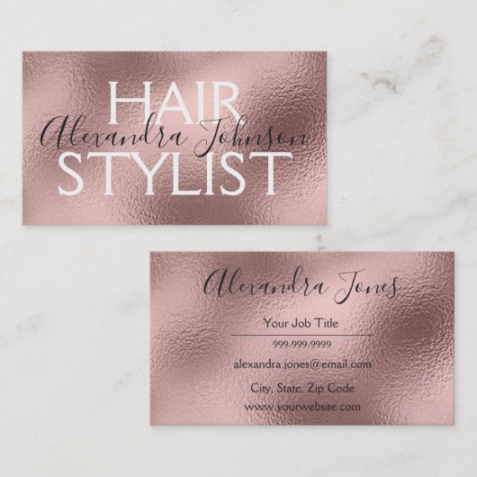 ピンク&バラ金ゴールド金属箔美容師 名刺 (正面/裏面)