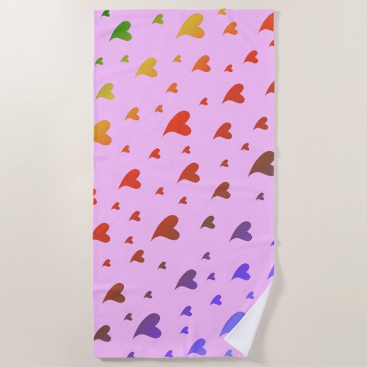 ピンク，バラ,ハート，愛，バレンタイン，形，記号， ビーチタオル (正面)