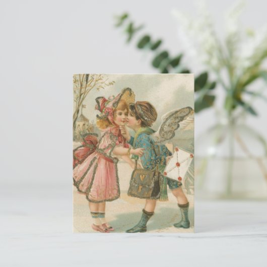 ピンク・バレンタインの可愛らしい男の子 シーズンポストカード (スタンド正面)