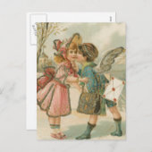 ピンク・バレンタインの可愛らしい男の子 シーズンポストカード (正面/裏面)