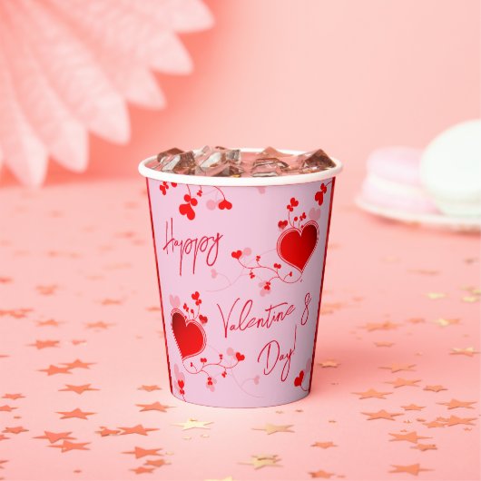 ピンク – バレンタインデーパーティー赤いハート 紙コップ (インサイチュ)