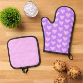 ピンク – バレンタインデー（紫） 鍋つかみ&鍋敷きセット (トップダウン)