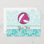 ピンク・バレーボールダマスクパターン ポストカード (正面/裏面)