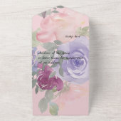 ピンク バーガンディーとブルーの水彩花 オールインワン招待状 (外側)