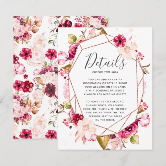 ピンク バーガンディー ジオメトリック テラリウム ウェディング 詳細 招待状 (正面/裏面)