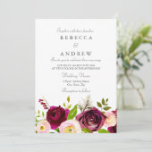 ピンク バーガンディー & ブラッシュ フラワー ウェディング インビテ 招待状 (スタンド正面)
