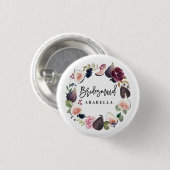 ピンク、バーガンディ、イチジクのフローラ花嫁 缶バッジ (正面&裏面)
