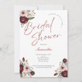 ピンク バーガンディ ウォーターカラー フラワーブライダルシャワー 招待状 (正面)