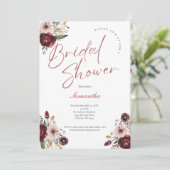 ピンク バーガンディ ウォーターカラー フラワーブライダルシャワー 招待状 (スタンド正面)