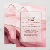 ピンク バーガンディ ゴールド 大理石 瑪瑙 40歳の誕生日 招待状 (正面/裏面)