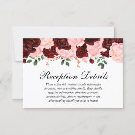 ピンク バーガンディ フラワー ウェディング レセプションの詳細 招待状