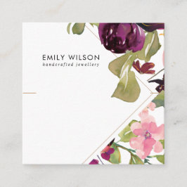 ピンク·バーガンディ·赤面·フローラ·ブレスレット表示カード スクエア名刺