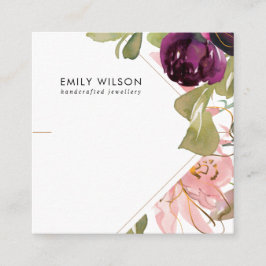 ピンク·バーガンディ·赤面·フローラ·ブレスレット表示カード スクエア名刺