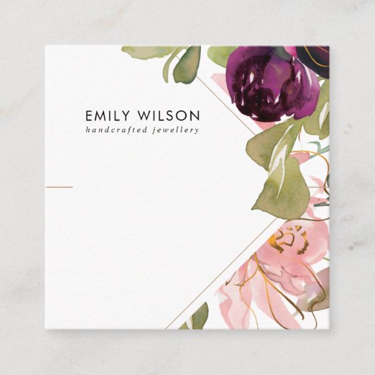 ピンク·バーガンディ·赤面·フローラ·ブレスレット表示カード スクエア名刺 (正面)