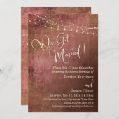 ピンク＆バーラップ ヴィンテージ ウェディング ガーデン レセプション 招待状 (正面/裏面)