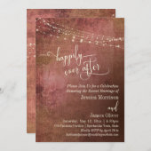 ピンク & バーラップ ヴィンテージ ハッピーエバーアフター レセプション 招待状 (正面/裏面)