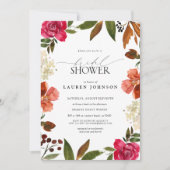 ピンク&バーンドオレンジオータムフローラブライダルシャワー 招待状 (正面)