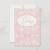 ピンク パステル リュスティック フェイク レース フラット サンクス カード (正面)