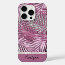 ピンク&パーソナライズされたシルバーグリッターパームズ