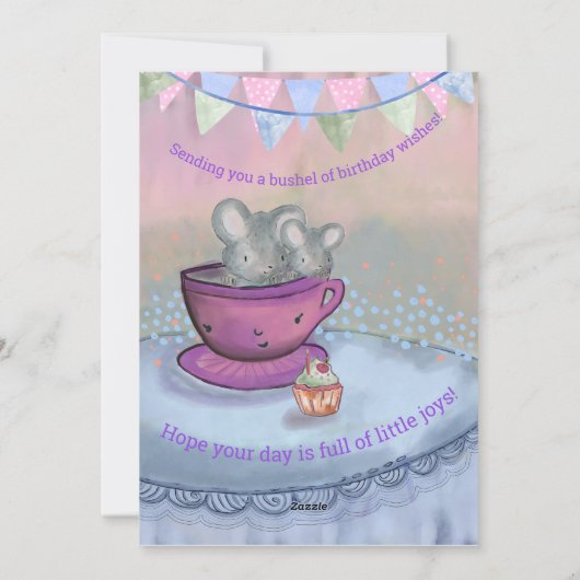 ピンク&パープルおもしろいクールネズミカスタム誕生日カード シーズンカード (裏面)