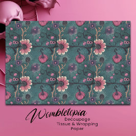 ピンク&パープルおもしろいハロウィンカボチャ&フラワーズ 薄葉紙