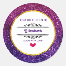 ピンク&パープルきらめくグリッター宝石キッチン ラウンドシール