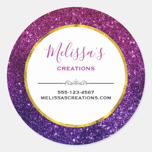ピンク&パープルきらめくグリッター宝石ビジネス ラウンドシール (正面)