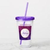 ピンク&パープルきらめくグリッター宝石モノグラム アクリルタンブラー (裏面)
