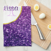 ピンク&パープルきらめくグリッター宝石モノグラム キッチンタオル (四つ折り)