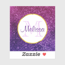 ピンク&パープルきらめくグリッター宝石モノグラム シール