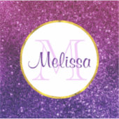 ピンク&パープルきらめくグリッター宝石モノグラム シール (正面)