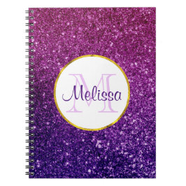 ピンク&パープルきらめくグリッター宝石モノグラム ノートブック