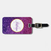 ピンク&パープルきらめくグリッター宝石モノグラム ラゲッジタグ (正面横)