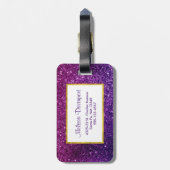 ピンク&パープルきらめくグリッター宝石モノグラム ラゲッジタグ (裏面縦)