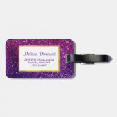ピンク&パープルきらめくグリッター宝石モノグラム ラゲッジタグ (裏面横)