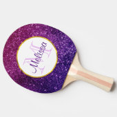 ピンク&パープルきらめくグリッター宝石モノグラム 卓球ラケット (横)