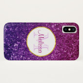 ピンク&パープルきらめくグリッター宝石モノグラム Case-Mate iPhoneケース (裏面(横))