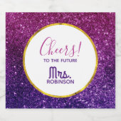 ピンク&パープルきらめくグリッター宝石応援 スパークリングワインラベル (シングルラベル)