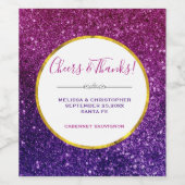 ピンク&パープルきらめくグリッター宝石結婚ズ ワインラベル (シングルラベル)