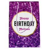 ピンク&パープルきらめくグリッター宝石誕生日 ミディアムペーパーバッグ (正面)